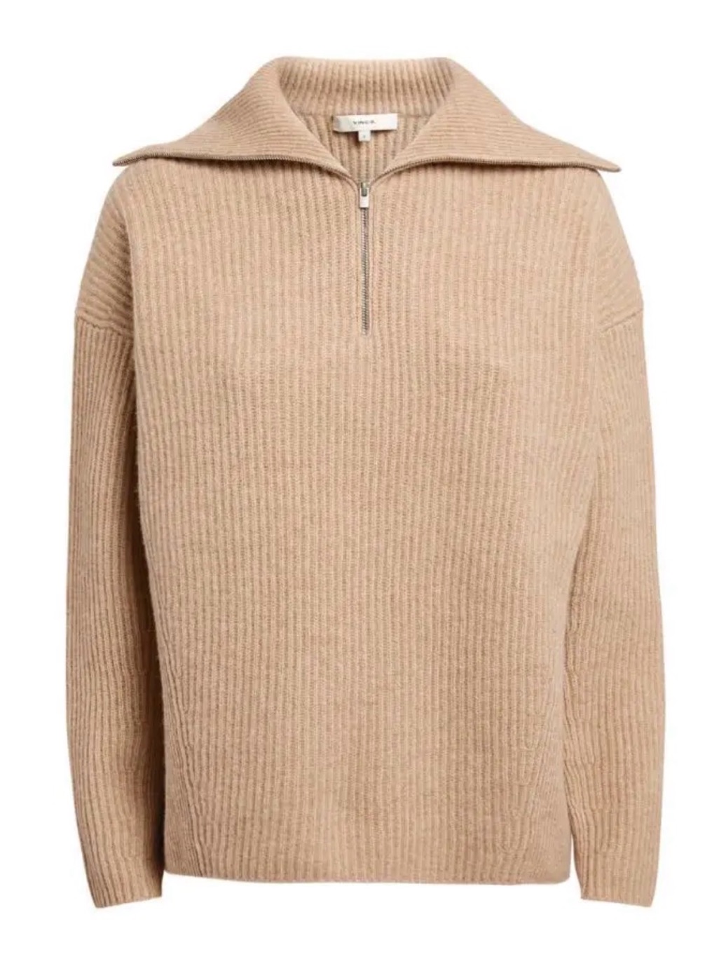 Vince. Wool-Cashmere Ribbed Half-Zip Sweater